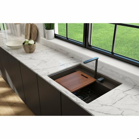 BOCCHI Baveno Uno Dual-Mount Workstation Fireclay 27 in. Single Bowl 2-hole Kitchen Sink in Matte Brown 1633-025-0132